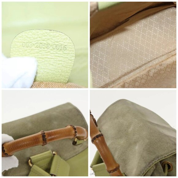 GUCCI Bamboo Backpack Suede Green Gold main image 12